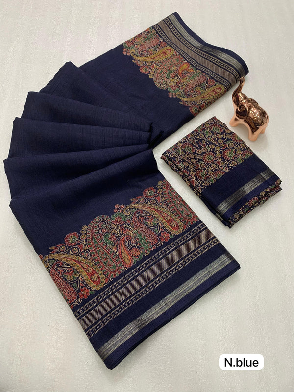 Tussar Silk Paisley Border Printed Saree for Women | Elegant Printed Silk Saree