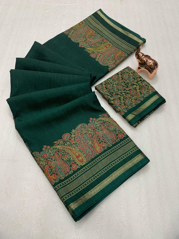 Tussar Silk Paisley Border Printed Saree for Women | Elegant Printed Silk Saree