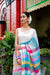 Multicolor Striped Linen Saree for Women | White Linen Saree with Colorful Border & Tassels