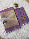 Linen Printed Saree for Women | Peacock & Floral Digital Print Saree