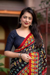 Ikat Linen Saree for Women | Traditional Ikat Print Linen Saree