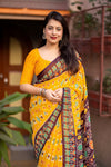 Ikat Linen Saree for Women | Traditional Ikat Print Linen Saree