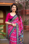 Ikat Linen Saree for Women | Traditional Ikat Print Linen Saree