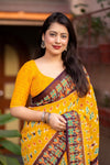Ikat Linen Saree for Women | Traditional Ikat Print Linen Saree
