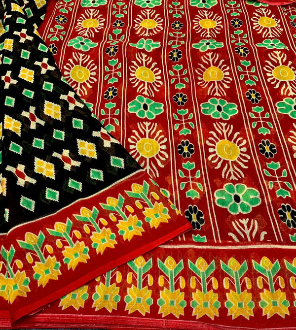 Ikat Linen Saree for Women | Traditional Ikat Print Linen Saree