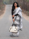 Grey Striped Linen Saree for Women | Elegant Contemporary Linen Saree