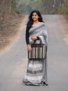 Grey Striped Linen Saree for Women | Elegant Contemporary Linen Saree