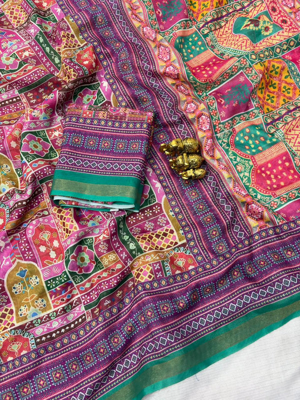 Multicolor Mul Cotton Printed Saree for Women | Traditional Floral & Geometric Print Saree