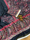 Black Mul Cotton Printed Saree for Women | Floral & Paisley Print Saree