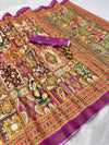 Purple Mul Cotton Printed Saree | Multicolor Ethnic Print Saree for Women