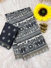 Black & White Mul Cotton Printed Saree | Traditional Ethnic Print Saree for Women