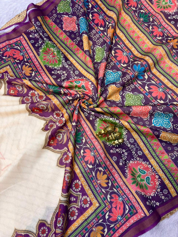 Multicolor Floral Printed Mul Cotton Saree | Elegant Traditional Print Saree for Women