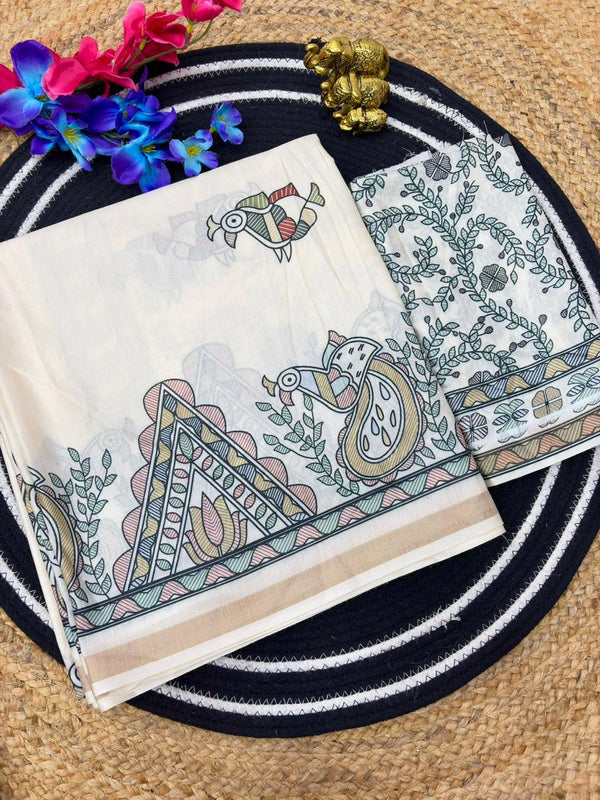 Elegant Floral Printed Mul Cotton Saree with Artistic Pallu | Lightweight Saree for Women