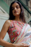 Linen Printed Saree for Women | Stylish Mushroom Print & Striped Border Saree