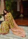 Green Printed Saree for Women | Stylish Floral & Striped Designer Saree