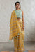 Mustard Yellow Linen Saree with Mushroom Print & Striped Pallu | Printed Linen Saree for Women