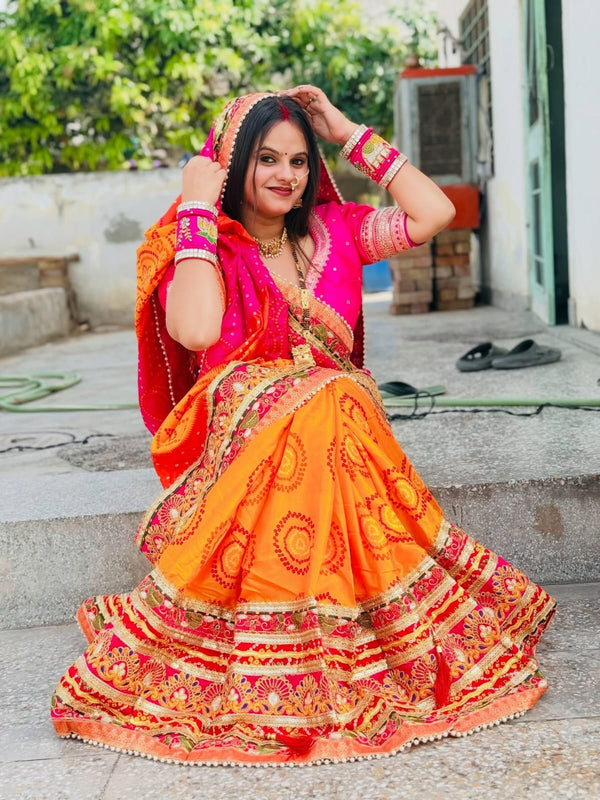 Heavy Bandhani Saree for Women | Traditional Designer Bandhej Saree with Rich Embroidered Border