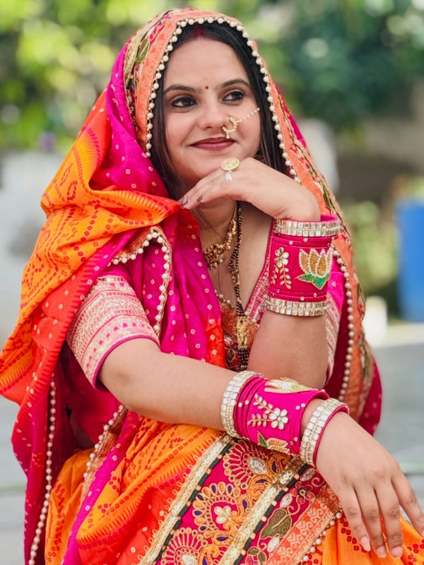 Heavy Bandhani Saree for Women | Traditional Designer Bandhej Saree with Rich Embroidered Border