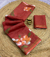 Floral Printed Linen Saree for Women | Elegant Lightweight Designer Saree