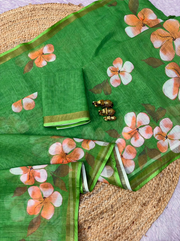 Floral Printed Linen Saree for Women | Elegant Lightweight Designer Saree