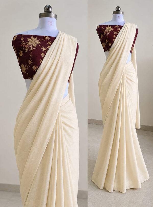 Rangoli Crush Saree for Women | Elegant Solid Saree with Designer Printed Blouse