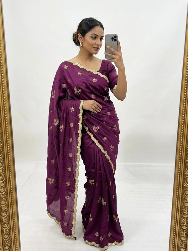 Rangoli Silk Saree for Women | All Over Embroidery Work with Sequin Border