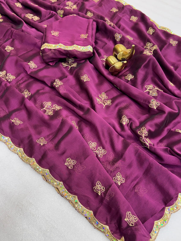 Rangoli Silk Saree for Women | All Over Embroidery Work with Sequin Border