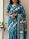 Chinnon Silk Printed Saree for Women | Elephant Print with Designer Zari Border