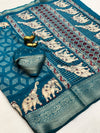 Chinnon Silk Printed Saree for Women | Elephant Print with Designer Zari Border