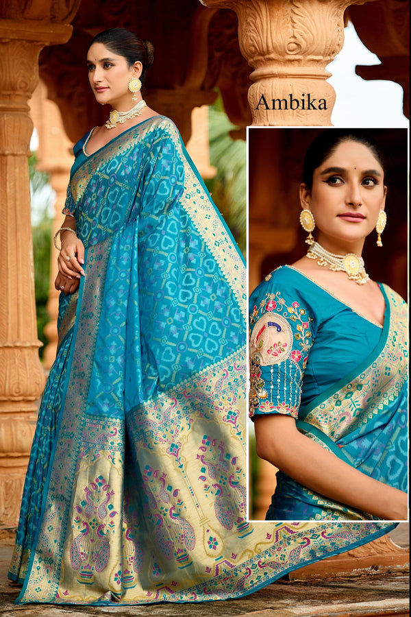 Banarasi Patola Saree for Women with Designer Peacock Handwork Blouse | Traditional Festive & Wedding Wear Saree