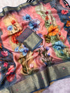 Floral Printed Designer Saree for Women with Rich Banarasi Zari Border | Elegant Festive & Party Wear Saree