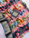 Floral Printed Designer Saree for Women with Rich Banarasi Zari Border | Elegant Festive & Party Wear Saree
