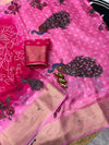 Traditional Bandhani Print Saree for Women with Peacock Motifs & Rich Zari Border | Festive Ethnic Wear Saree