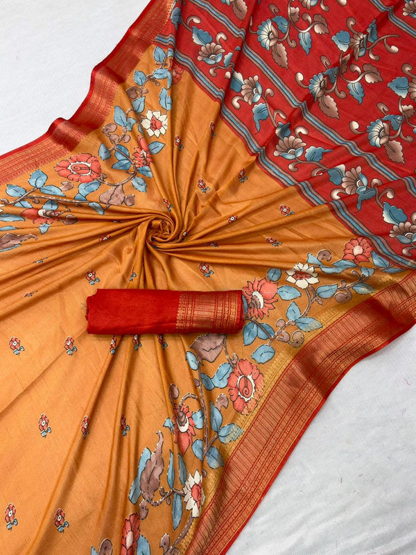 Dola Silk Saree for Women | Elegant Floral Printed Saree with Rich Traditional Border