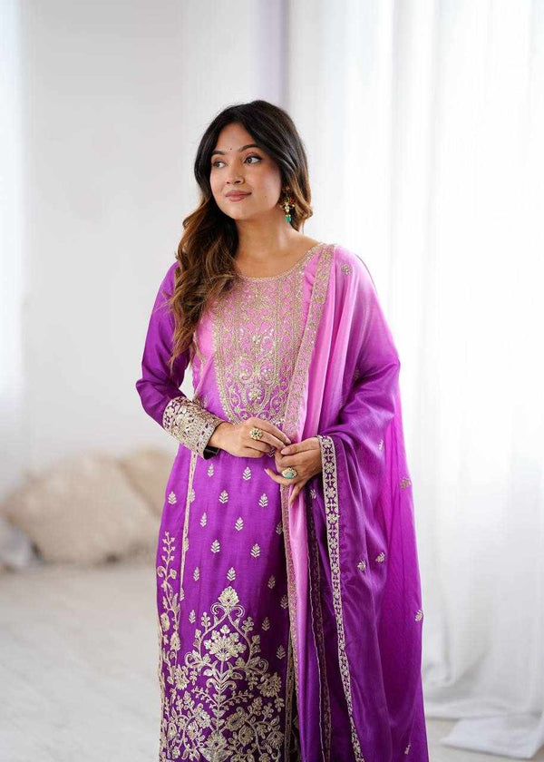 Meher Violet Embroidered Suit