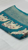Chinnon Silk Printed Saree for Women | Elephant Print with Designer Zari Border