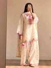 White Pink Cotton Suit Set for Women | Kurta Palazzo Dupatta